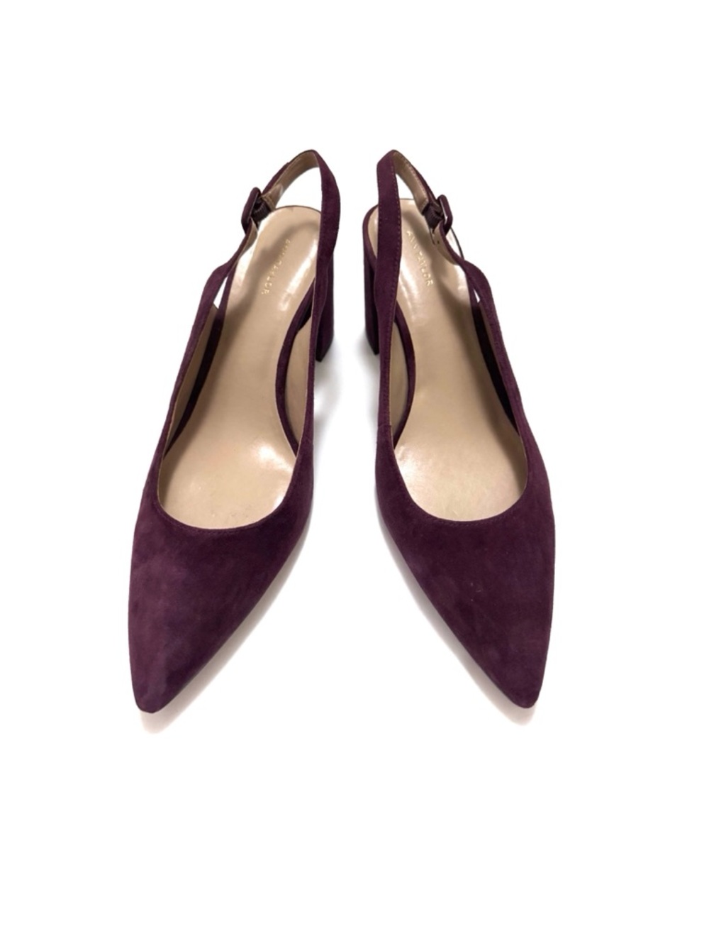 Ann Taylor Brielle Suede Block Heel Slingback Pump in Dark Plum Kiss 9.5 - Picture 3 of 12